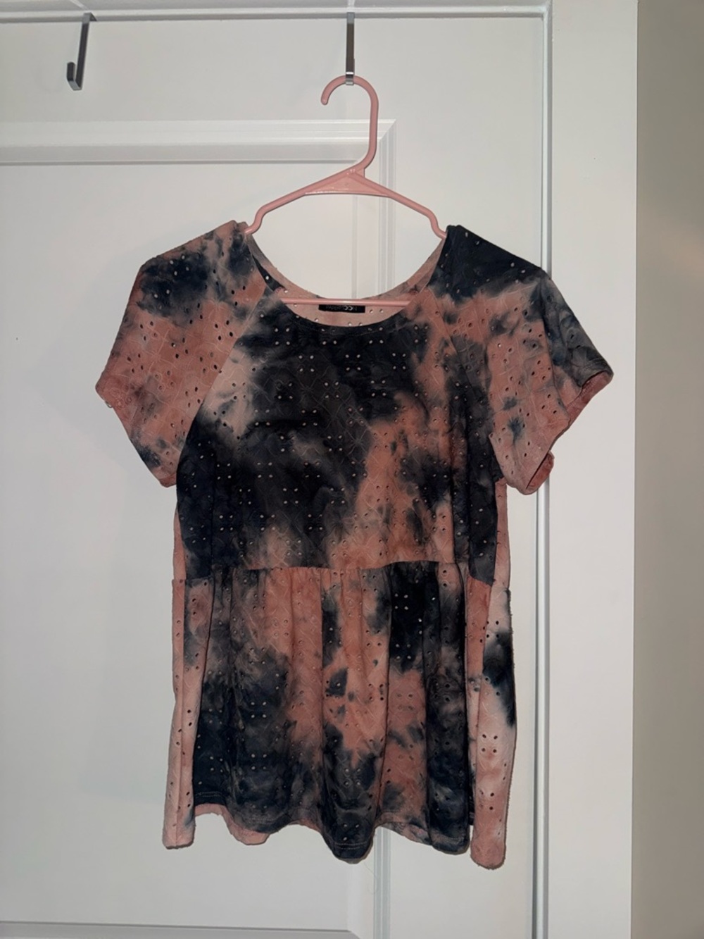 Papermoon Dark Blue and Pink Tie-Dye Short Sleeve Babydoll Top